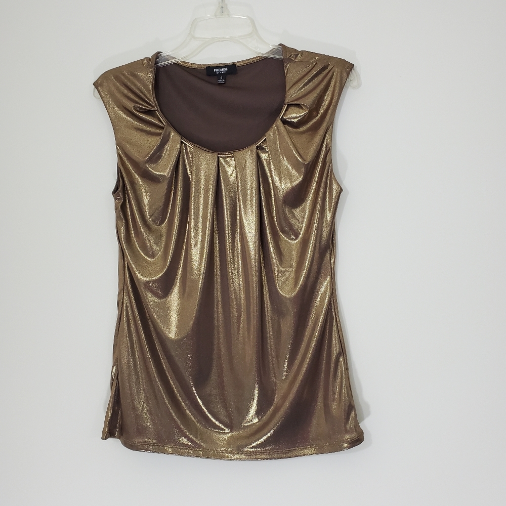 Premise Gold Shimmer Sleeveless Blouse, Size Small